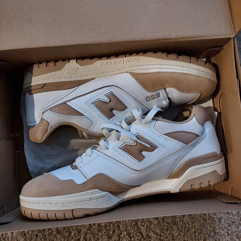 New Balance Men's White and Tan Sneakers